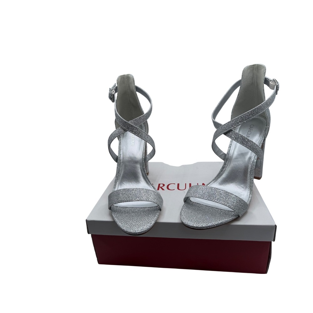 CARCUUME Coco Silver Glitter Block Heel Sandals Crisscross Ankle Strap Size 10